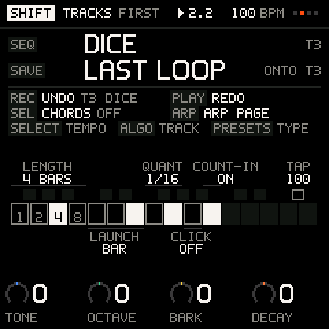 Подсказки сочетаний SHIFT на экране TRACKS